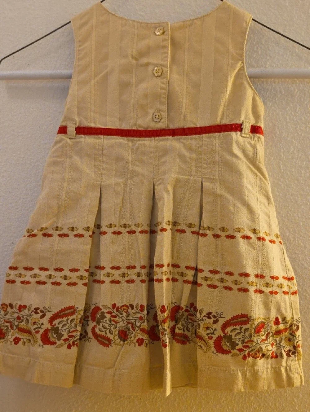 VTG 2004 Baby Gap Khaki Striped Paisley Jumper Dress Fall Thanksgiving